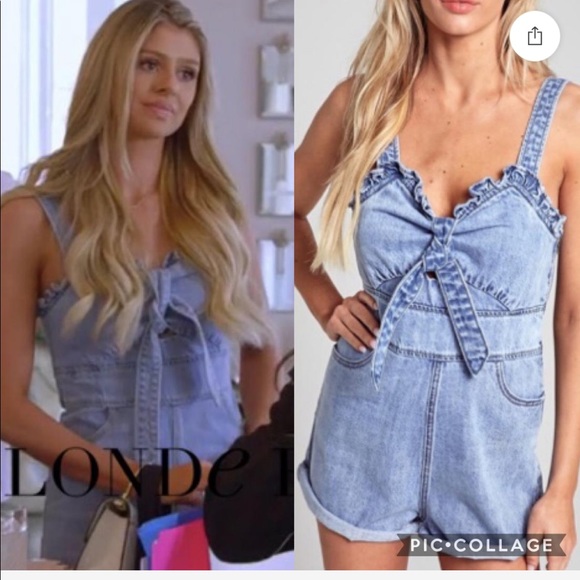 BLUE BLUSH Ruffle Trim Denim Romper, Sz Small EUC - Picture 5 of 5